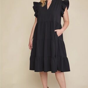 Black Ruffled V-Neck Sundress